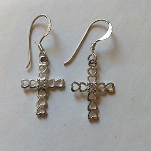 Silver cross heart earrings
